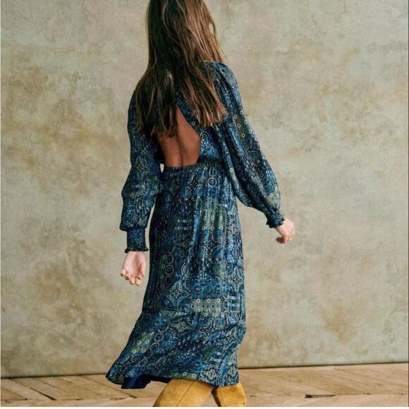 Sézane Prunelle Silk Midi Dress in Arizona Print Size 34/US 2 - Picture 4 of 14